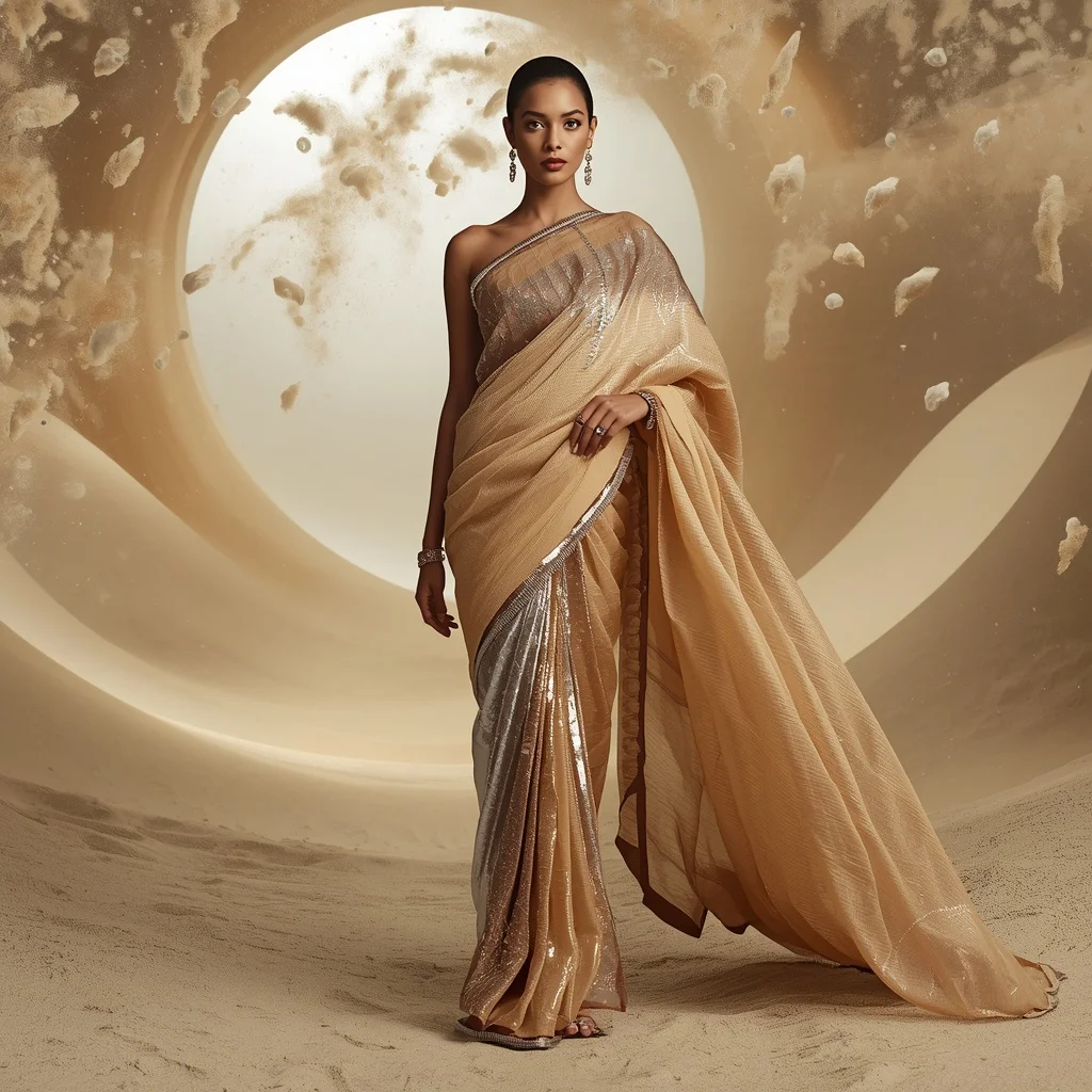 Magnetic Crystal Sand Saree with Desert Orbit Field Dome | Face Ai Prompt