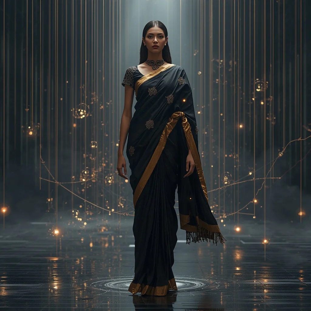 Magnetic Silk Void Saree with Floating Gravity Threads | Desi Girl Ai Prompt
