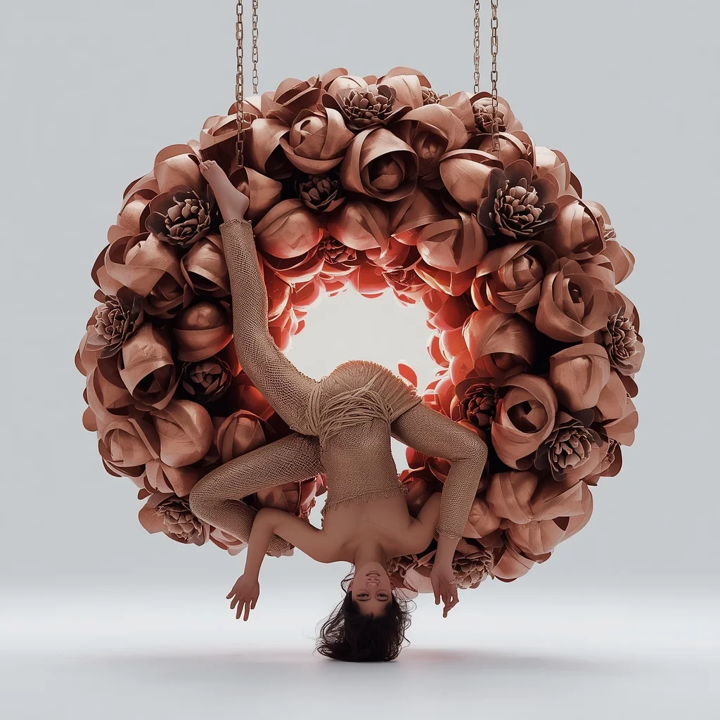 Massive 3D Metallic Peony & Bronze Chainmail Saree | The "Inverted Matrix" Arch Suspension | Best AI Art