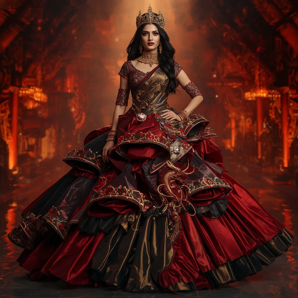 Metallic Dragon Crown Observatory Saree with Inferno Palace Empire | Instagram Photography Ai Prompt