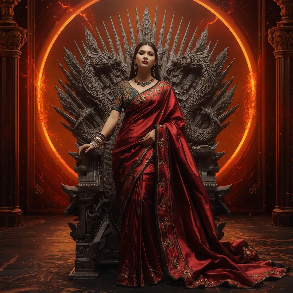 Metallic Dragon Eclipse Throne Saree with Inferno Galaxy Empire | Grok Ai Prompt