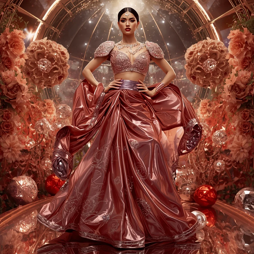 Metallic Rose Diamond Galaxy Saree with Floral Royal Empire | Prompt Generator