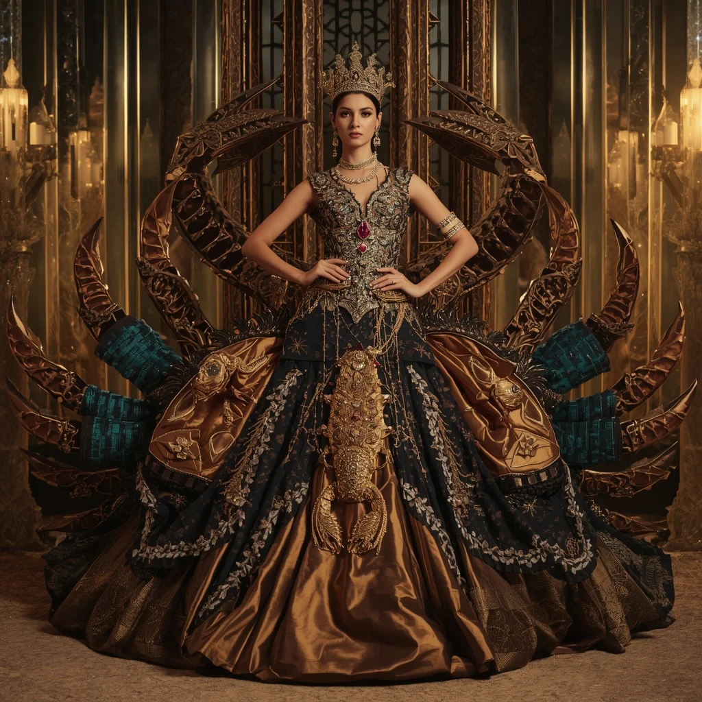 Metallic Royal Scorpion Queen Saree with Desert Crystal Empire | Prompt Seen Trending Girl AI Photo