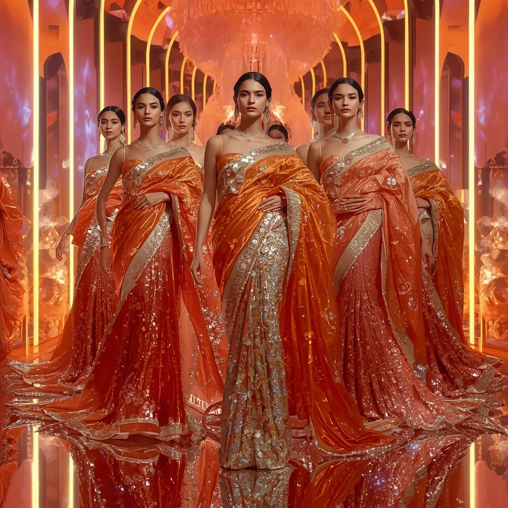 Metallic Sunset Hyperverse Saree with Multi Editorial Frames and Neon Crystal Eternal Hyperverse | Instagram Story Ai Prompt
