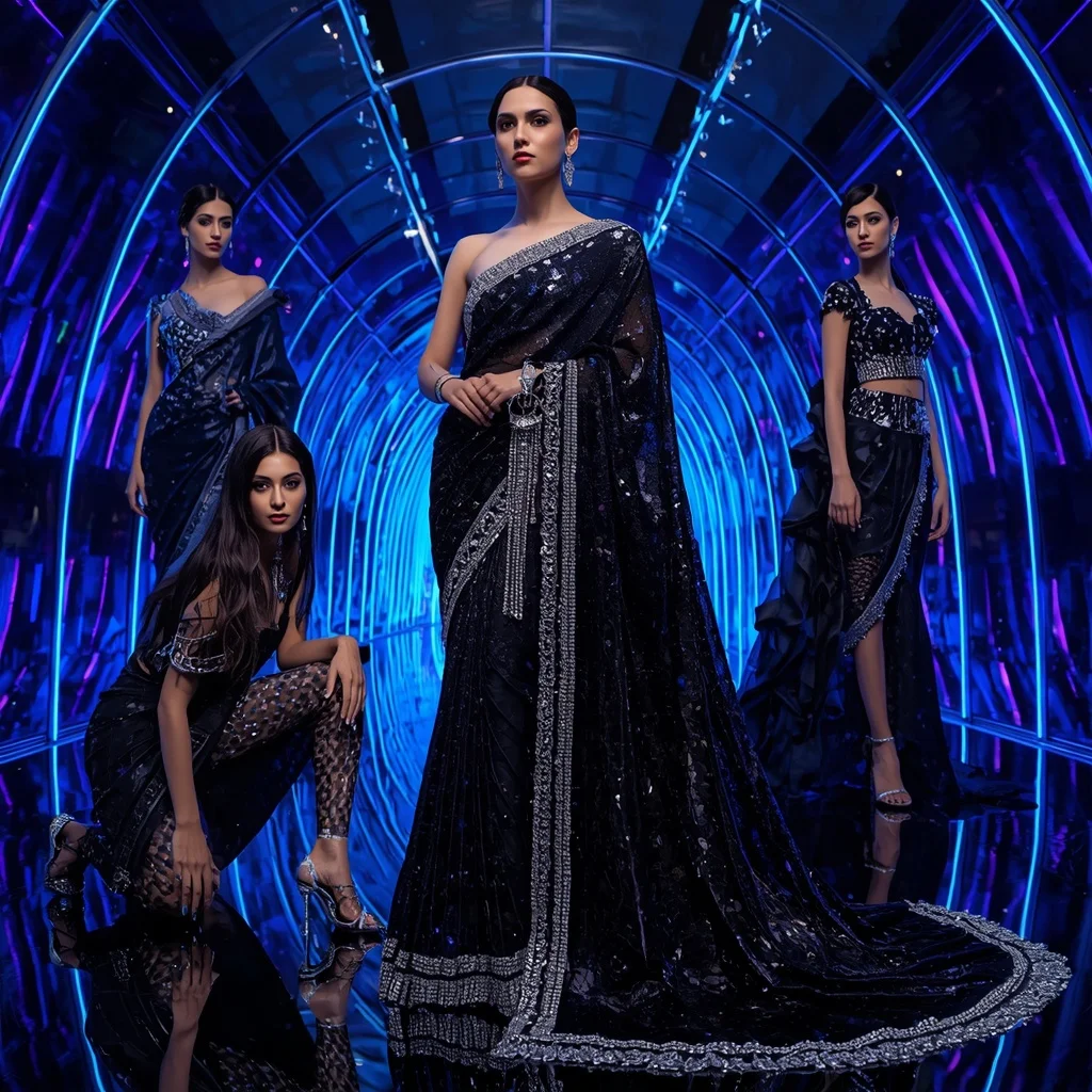 Midnight Crystal Nova Saree with Infinity Neon Prism Fortress | South Indian Prompt For Girl ChatGPT
