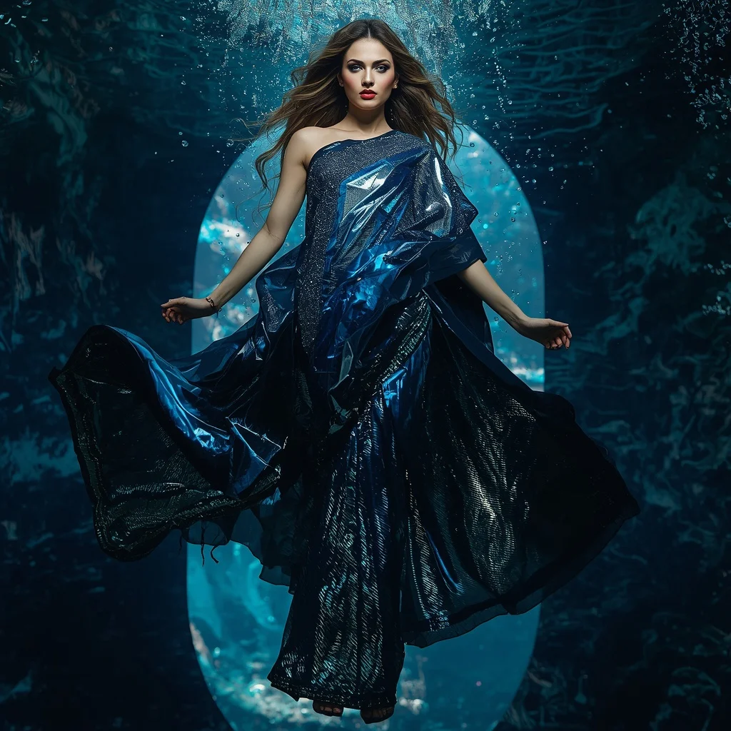Mirror Ocean Depth Saree with Abyss Light Chamber | Bridal Saree Ai Prompt
