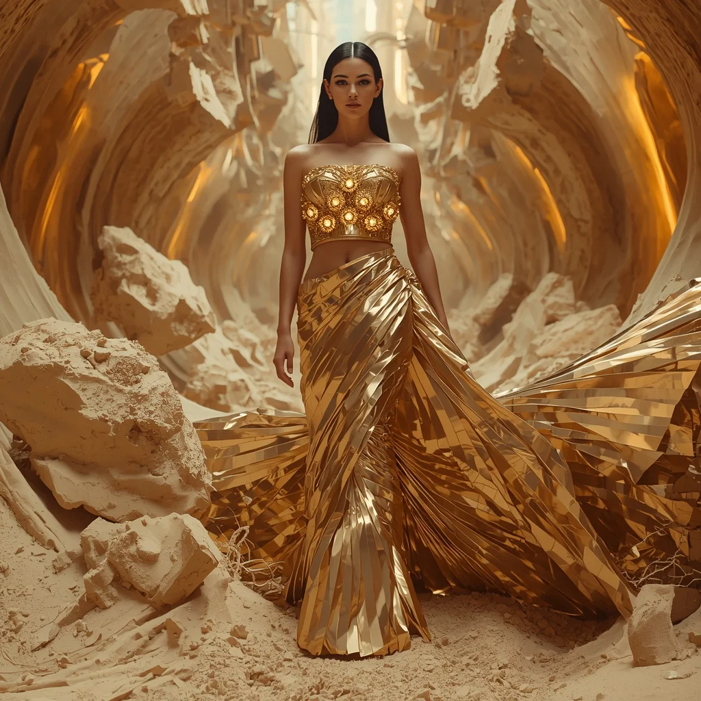 Mirror Sand Avalanche Saree with Gravity Collapse Dunes | Cute Girl Ai Prompt