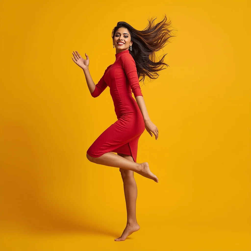 Modern Indian Viral Reel Mid-Air Step Freeze Pose | Instagram Photo Prompts