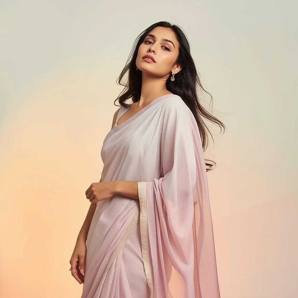 Modern Saree Girl Side Step Head Tilt Soft Expression Pose | Ai Prompt For Social Media