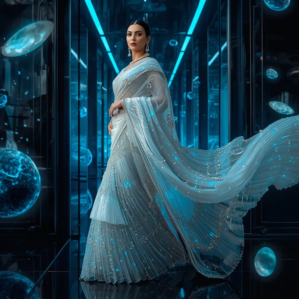 Moonlight Crystal Mirage Saree with Floating Neon Liquid Universes | Ai Selfie Prompt