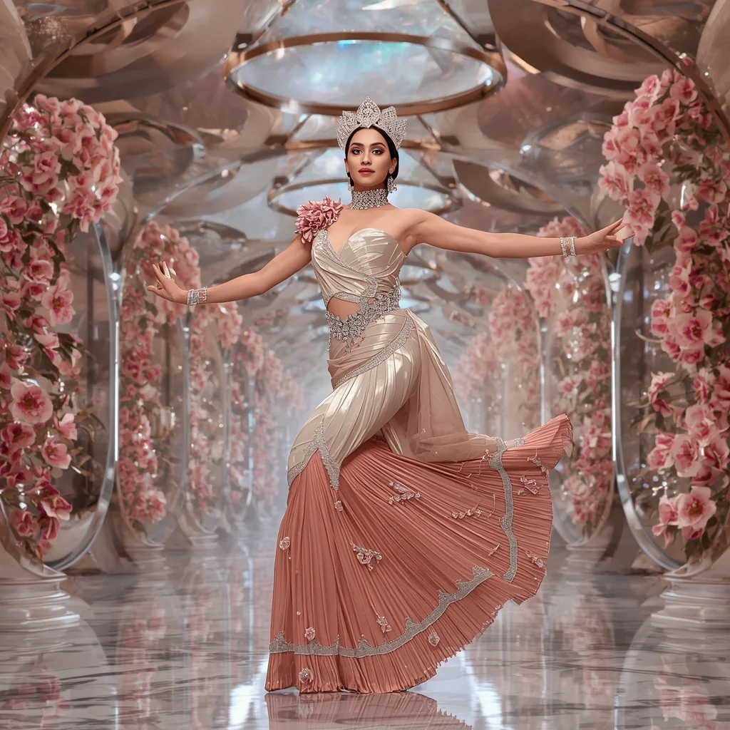 Moonstone Orchid Opal Saree with Infinity Wave Crown Aurora Galaxy Hall | Ai Prompt Generator Free