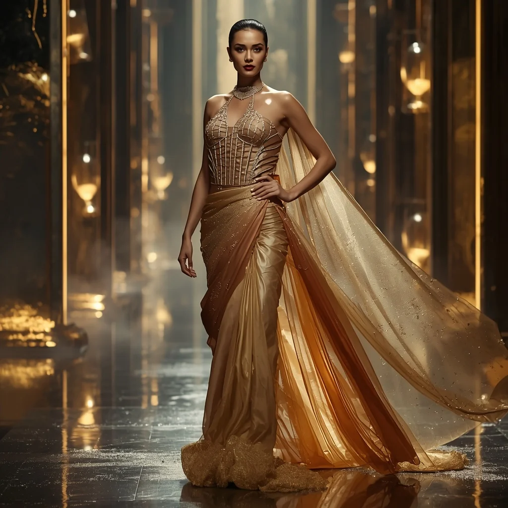 Morphing Silk Sandglass Saree with Time Flow Drapes | Whatsapp Dp Ai Prompt