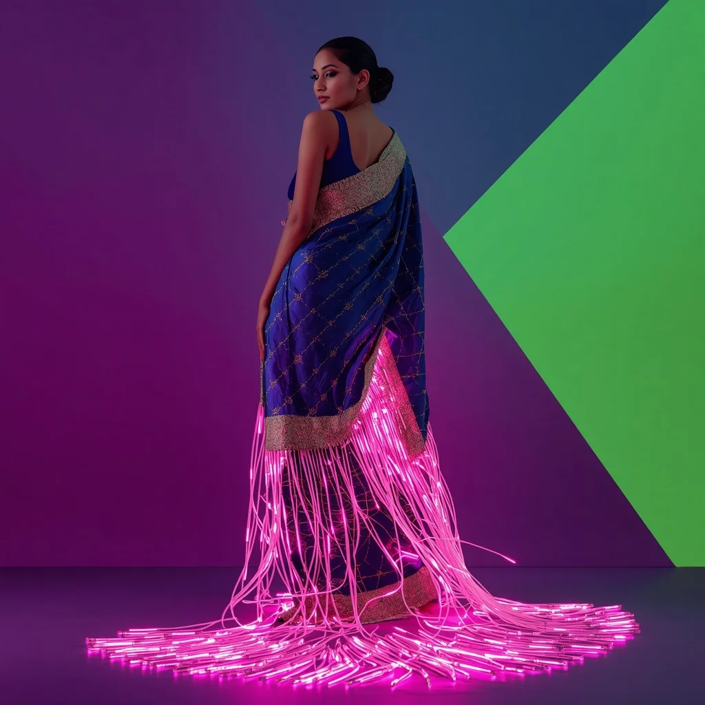 Neon Luminescence Cyber-Fusion Heavy Zardozi Saree Pose | Prompt Seen Trending Girl 2026 Butterfly