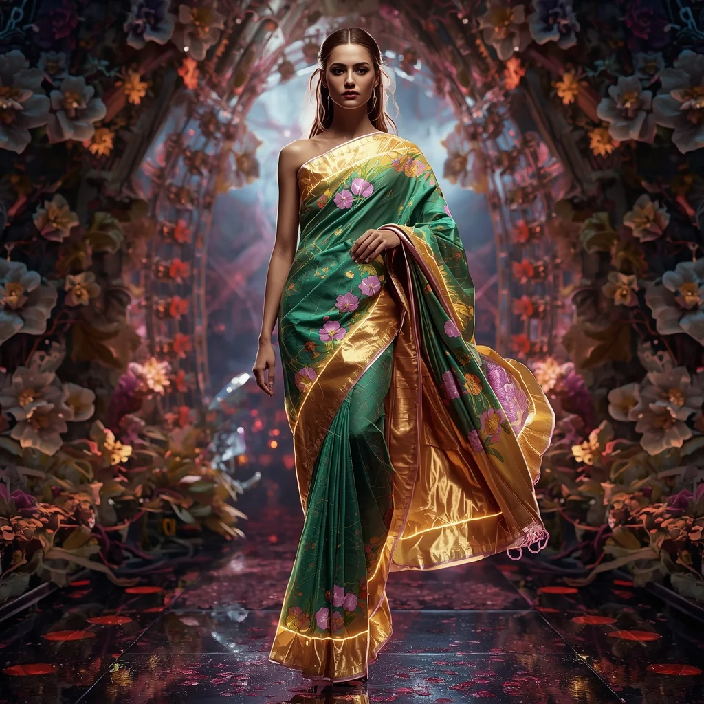Neural Bloom Reactor Saree with Living Energy Garden Core | Cute Ai Prompt