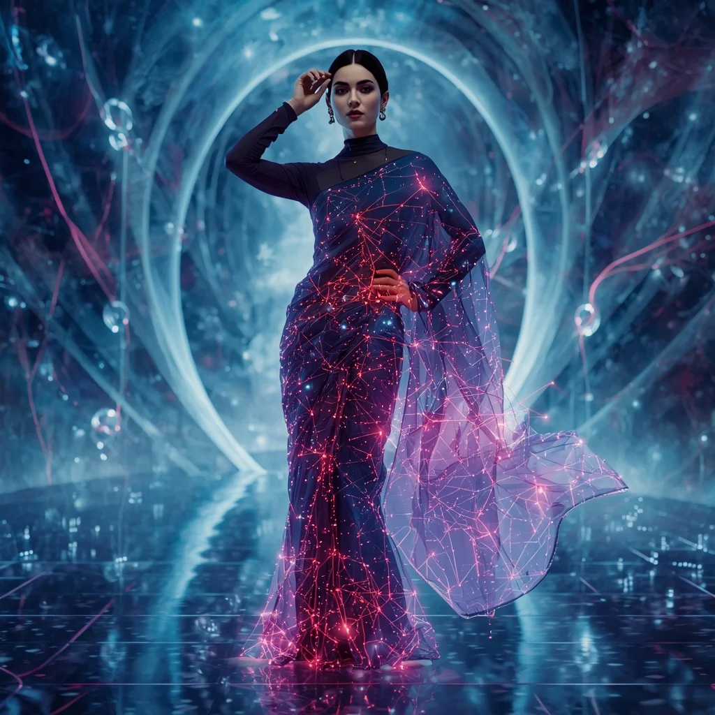 Neural Star Silk Saree with Digital Cosmos Chamber | Prompt For Traditional Look On Instagram