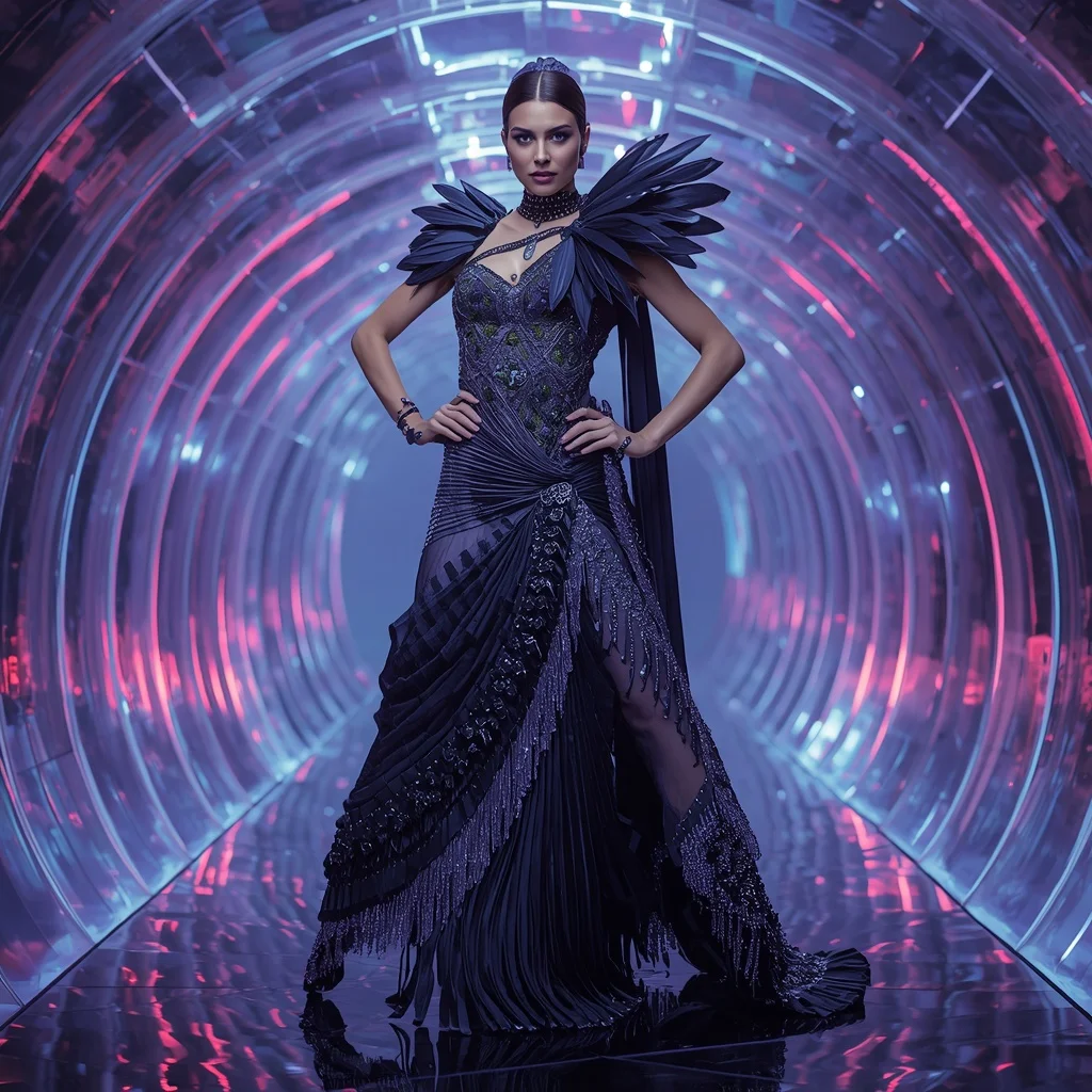 Obsidian Lotus Fantasy Saree with Infinity Aurora Crystal Dome | Prompt Generator