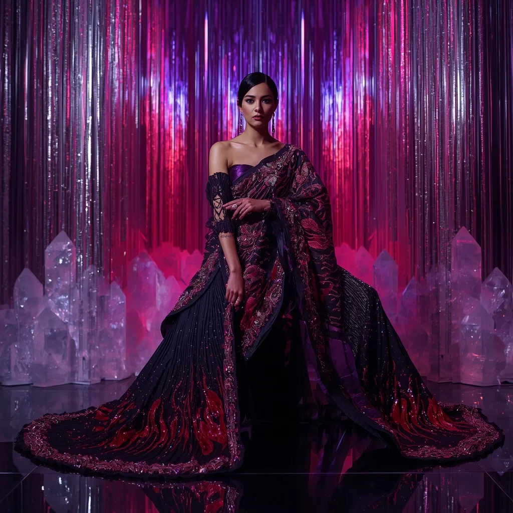 Obsidian Ruby Galaxy Saree with Infinity Plasma Crystal Palace | Prompt Seen Trending Girl 2026 Chatgpt