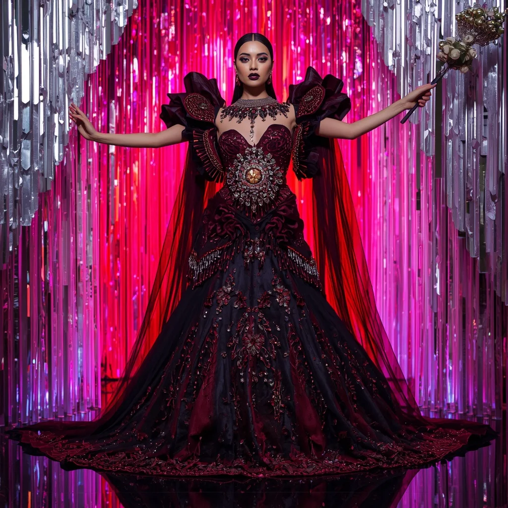 Obsidian Ruby Inferno Saree with Infinity Plasma Crystal Sanctuary | Female Model Ai Prompt