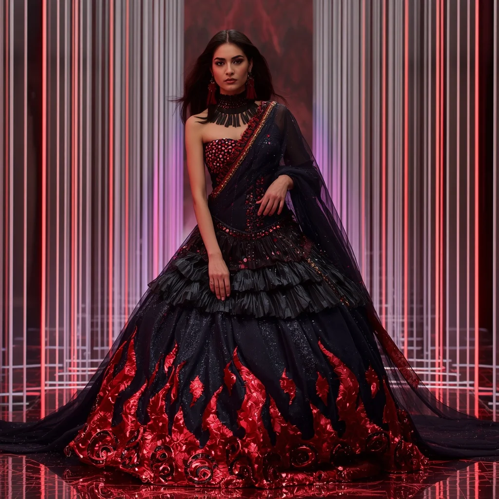 Obsidian Ruby Mirage Saree with Infinity Plasma Citadel | Girl Photo Prompt Gemini
