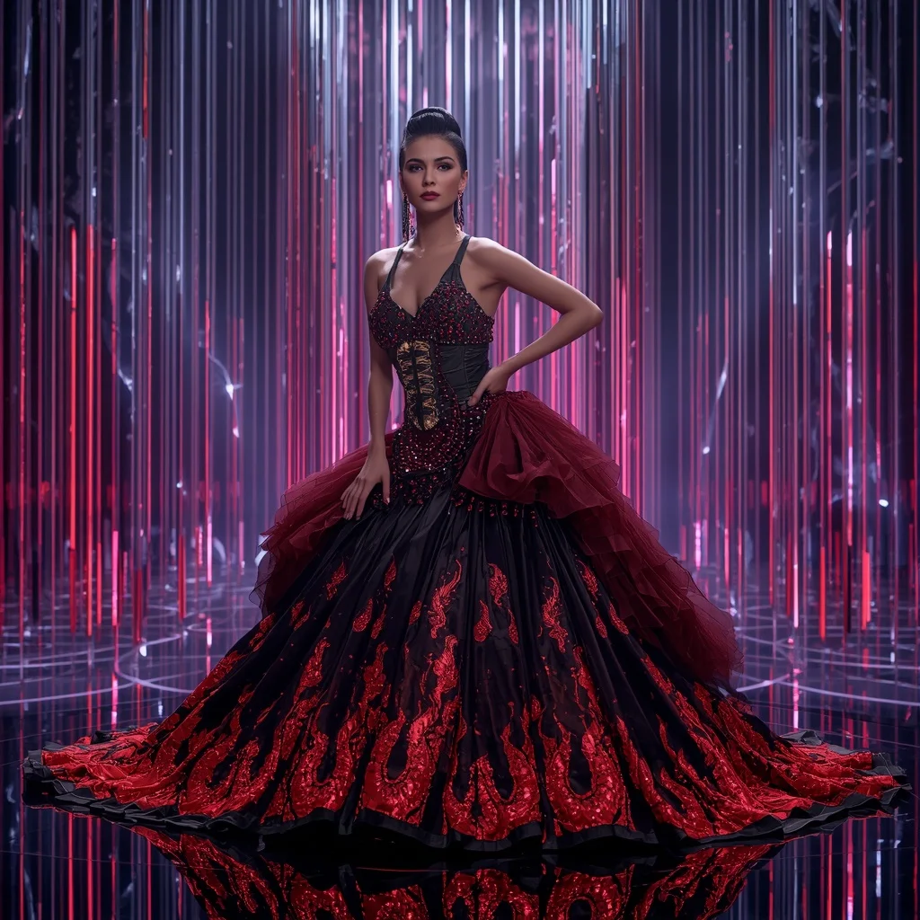 Obsidian Ruby Mirage Saree with Infinity Plasma Citadel | Prompt Image