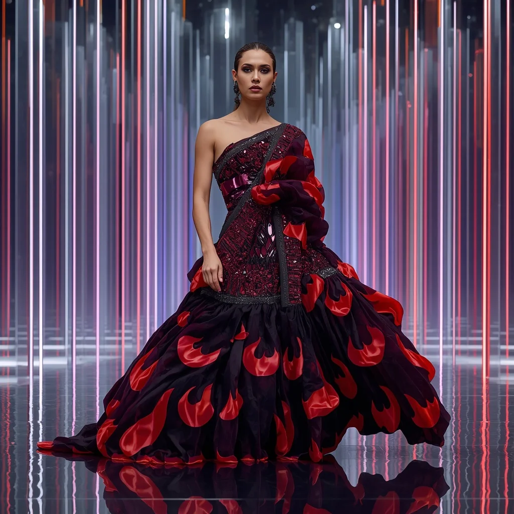 Obsidian Ruby Mirage Saree with Infinity Plasma Gallery | Saree Aesthetic Ai Prompt For Pinterest