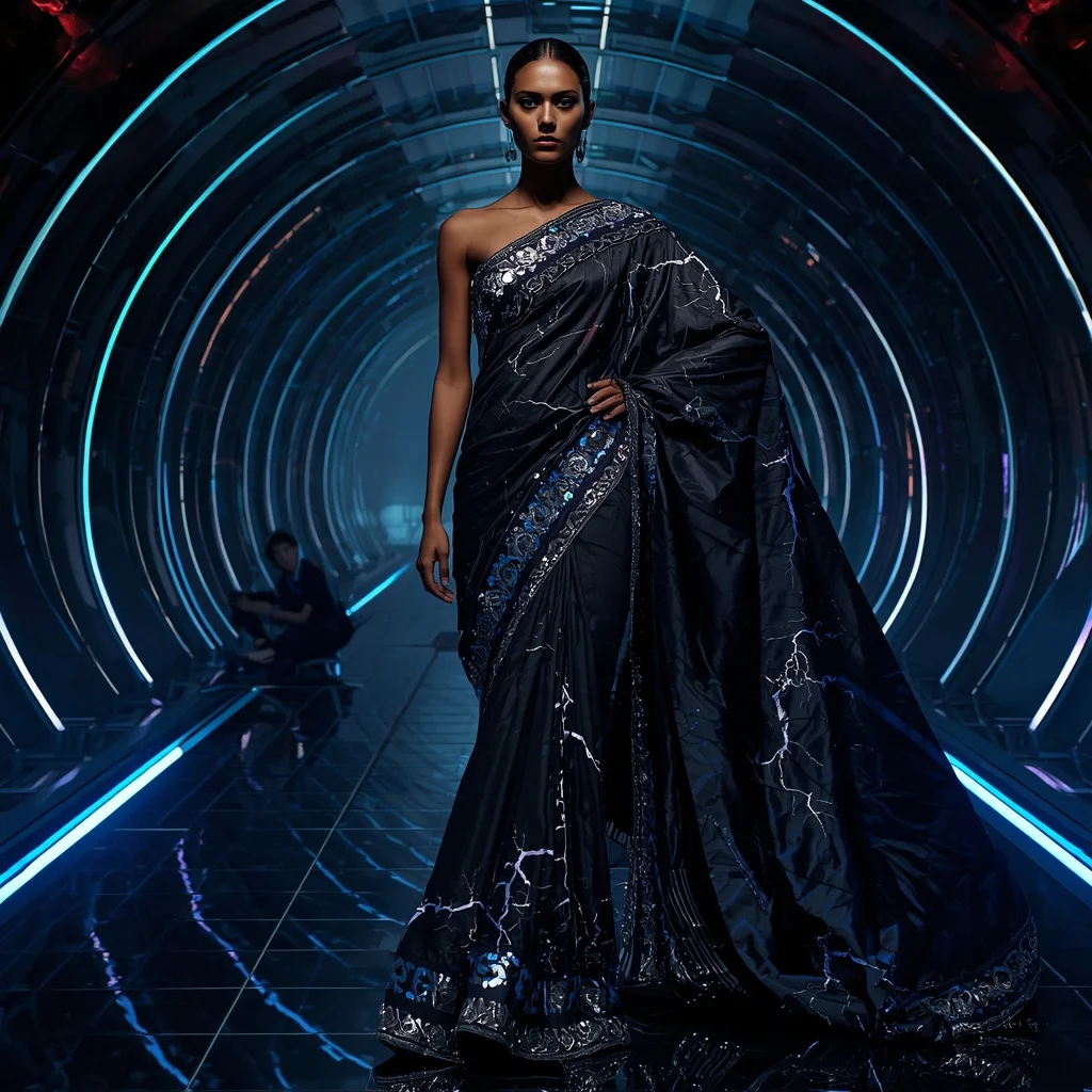 Obsidian Thunder Hyperverse Saree with Two Hundred Fifty Dynamic Poses and Futuristic Orbit Eternal Hyperrealm | Aesthetic Ai Prompt