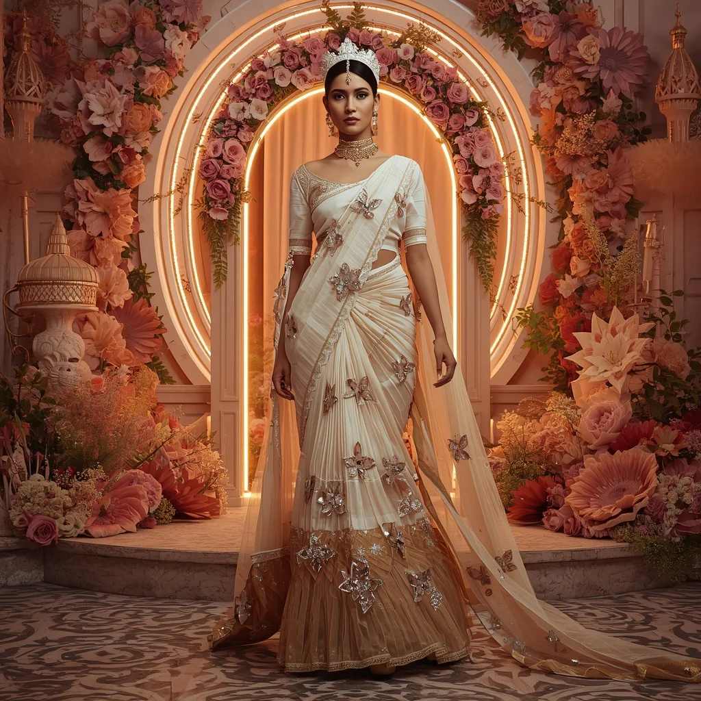 Opal Pushpa Dynasty Saree with Prism Garden Crown Throne Zenith Citadel | Anime Ai Prompt