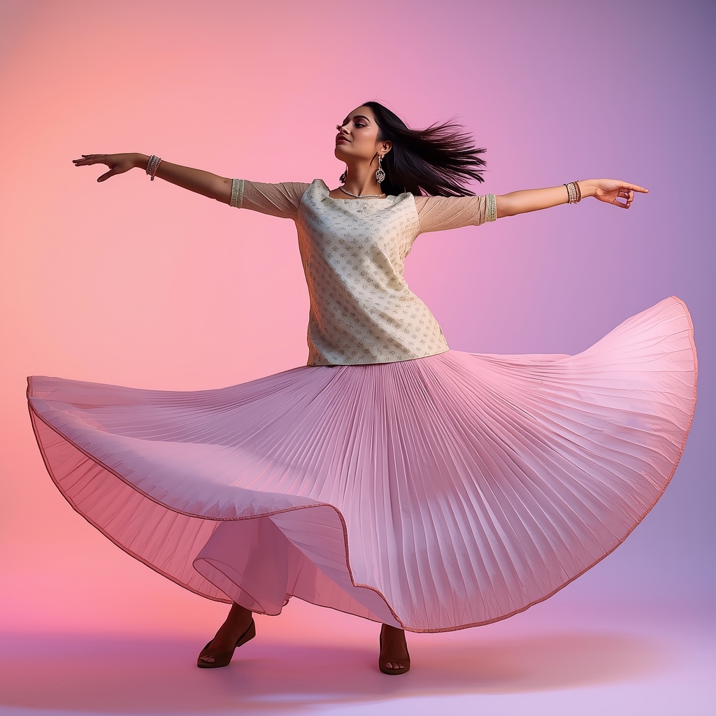 Pastel Anarkali Girl Wide Arm Sweep Expansion Pose | Ai Prompt For Instagram
