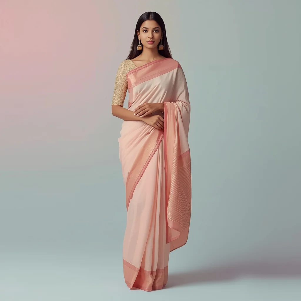 Pastel Indian Girl Calm Cross Leg Standing Soft Pose | Saree Pose Ai Prompt