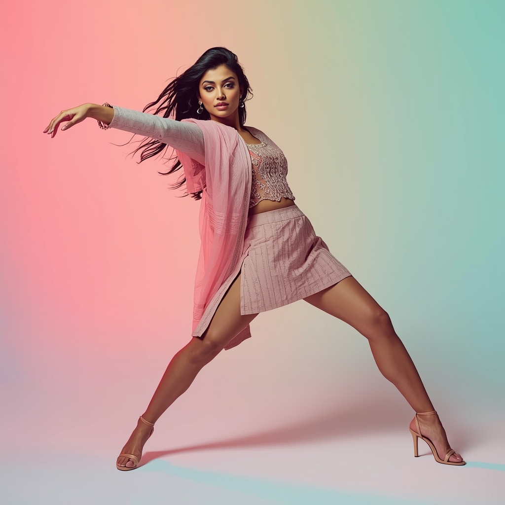 Pastel Indo-Western Girl Side Lean Forward Reach Pose | Instagram Profile Pic Ai Prompt