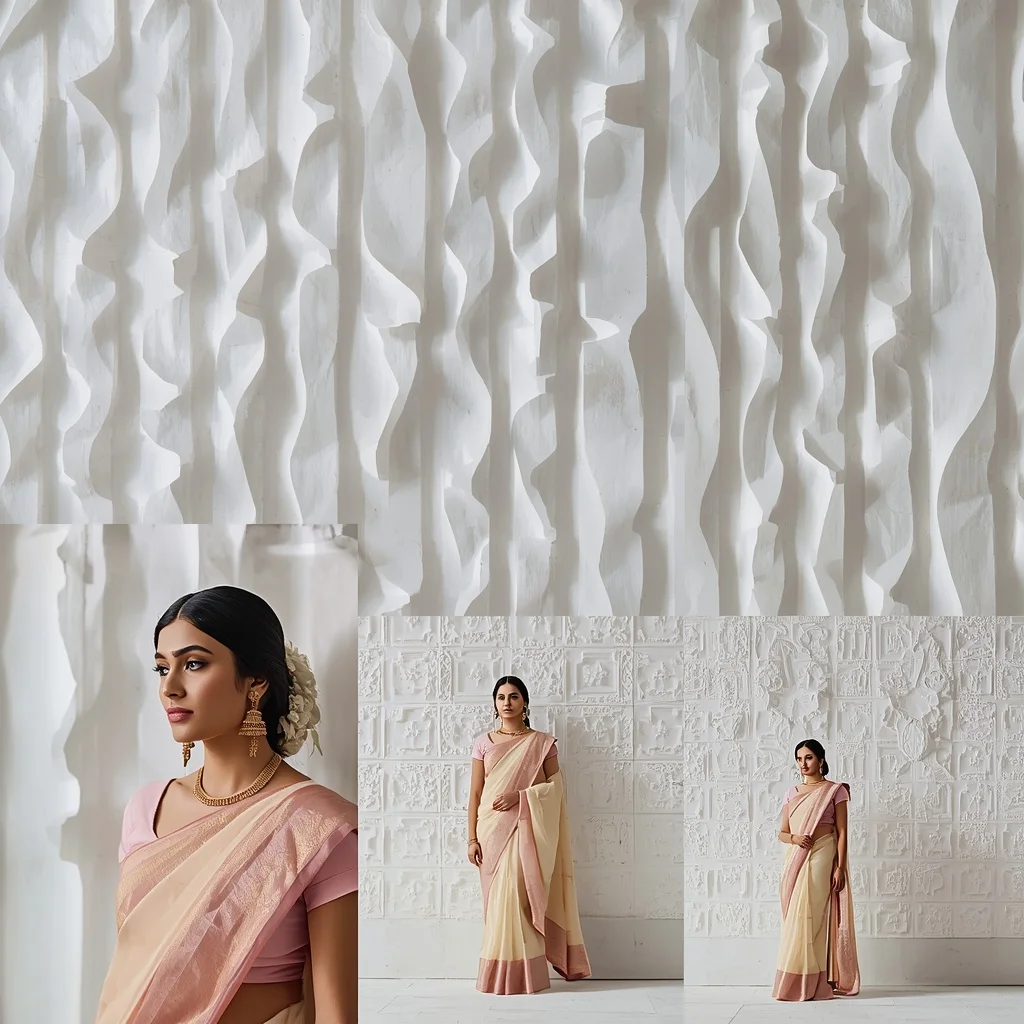 Pastel Saree Architectural White Gypsum Relief Patterns Lite Background Premium Prompt | Youtube Thumbnail Ai Prompt