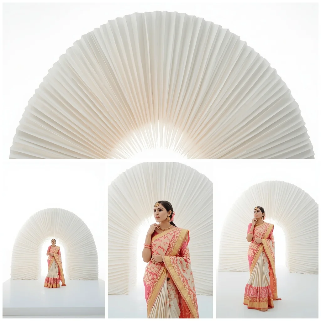 Pastel Saree Architectural White Paper Pleats Lite Background Viral Prompt | Desi Girl Ai Prompt