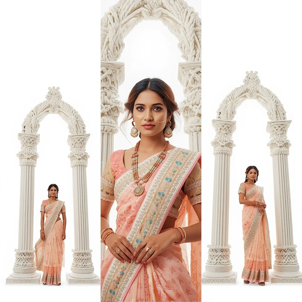 Pastel Saree Avant-Garde Bohemian Macrame Knot Architecture Lite Background Cinematic Prompt | Prompt Seen Girl Photo Editing Trending