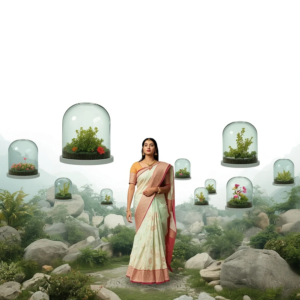 Pastel Saree Botanical Glass Domes Lite Background Viral Prompt | Ai Prompt For Reels
