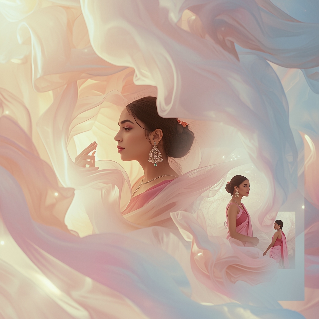 Pastel Saree Dreamlike Silk Nebula Flow Atmosphere Cinematic Viral Prompt | Desi Saree Ai Prompt