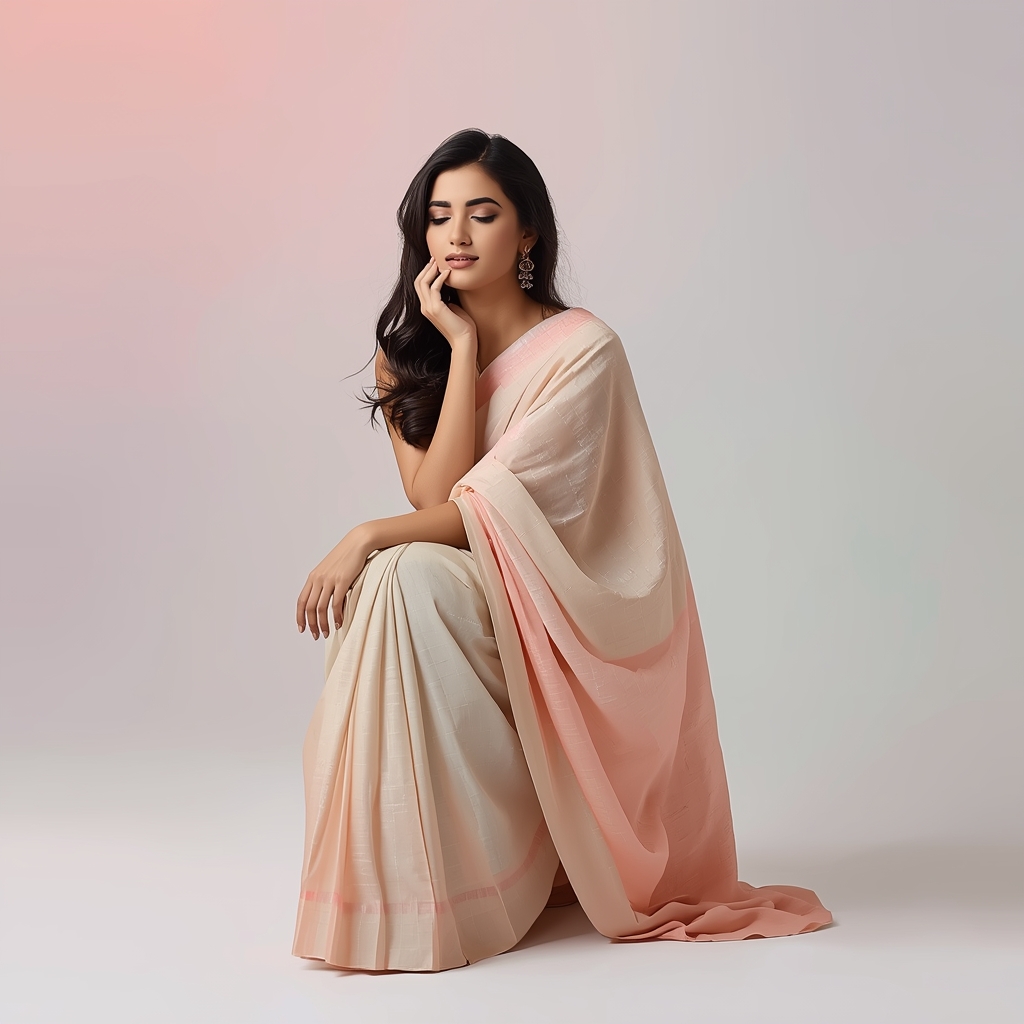 Pastel Saree Girl Soft Knee Fold Elegant Pause Pose | Prompt For Gemini