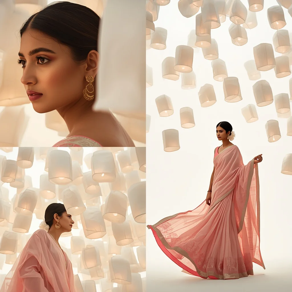 Pastel Saree Glowing Lanterns Lite Background Cinematic Prompt | Profile Picture Ai Prompt