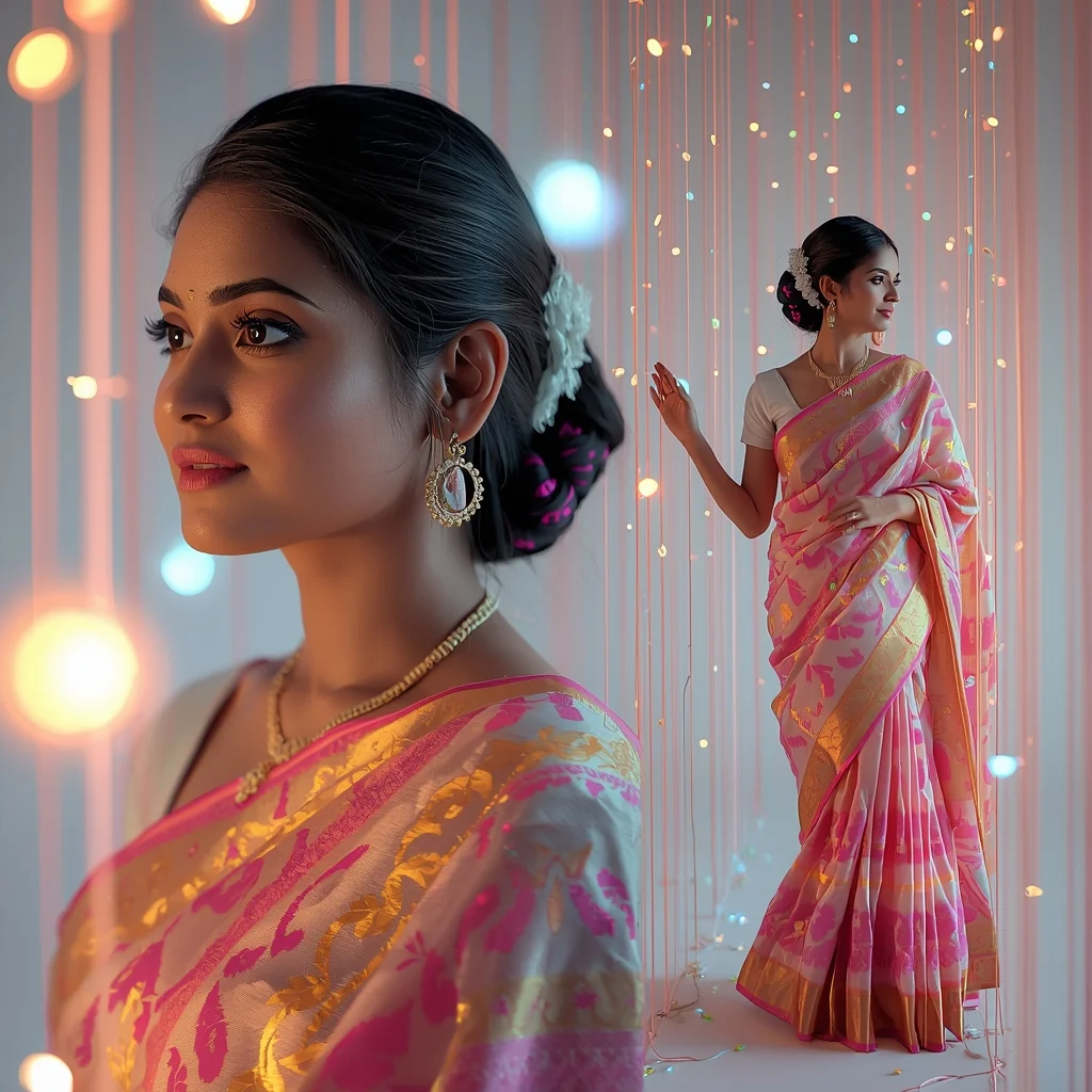 Pastel Saree Light Thread Reality Stitch Universe Cinematic Prompt | Saree Reel Ai Prompt