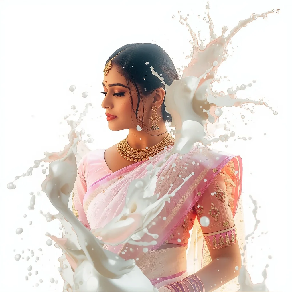Pastel Saree Milky White Liquid Sculpture Geometry Lite Background Viral Prompt | New Instagram Trend Prompt For Girl Aesthetic