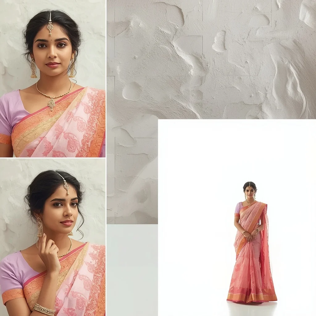Pastel Saree Minimalist Gypsum Relief Wall Lite Background Premium Prompt | Woman Pose Ai Prompt