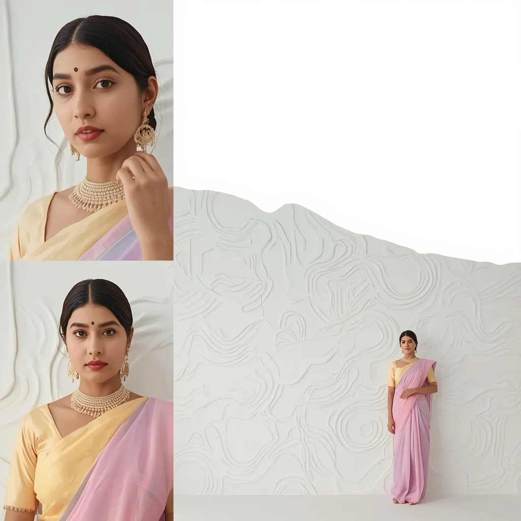 Pastel Saree Minimalist White Gypsum Relief Pattern Wall Lite Background Premium Prompt | 4k Ai Prompt