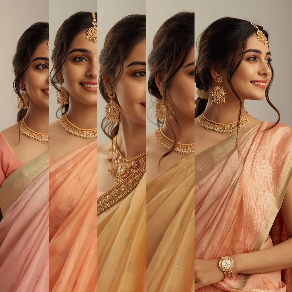 Pastel Saree Multi Frame Storytelling Bridal Collage Image Prompt | Aesthetic Saree Ai Prompt