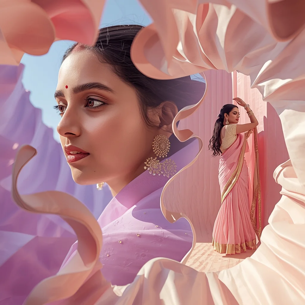 Pastel Saree Reality Fold Paper Universe Cinematic Prompt | Gemini Saree Prompt Text