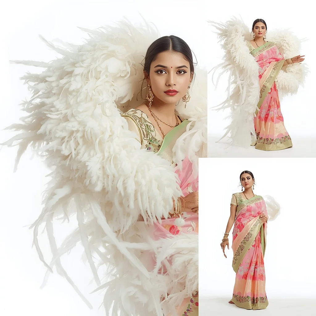 Pastel Saree Whirling Soft Ostrich Plumes Lite Background Cinematic Prompt | Best AI Art