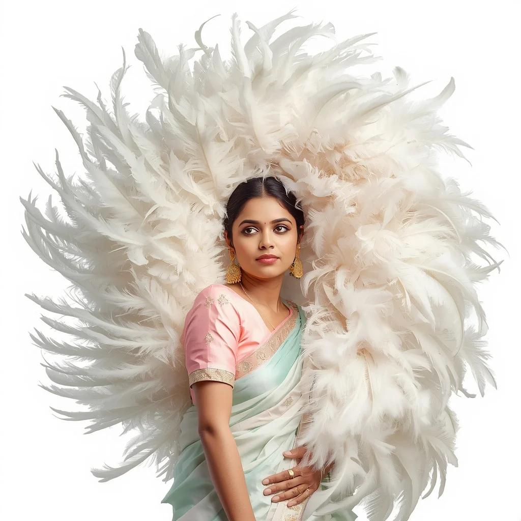 Pastel Saree Whirling Soft White Ostrich Plumes Lite Background Cinematic Prompt | Instagram Highlight Cover Ai Prompt