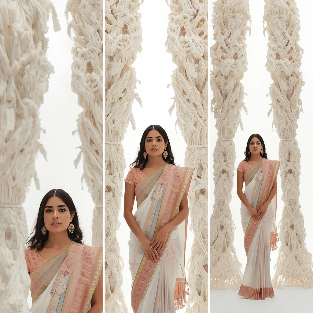Pastel Saree Woven Macrame Architecture Lite Background Premium Prompt | Best AI Art