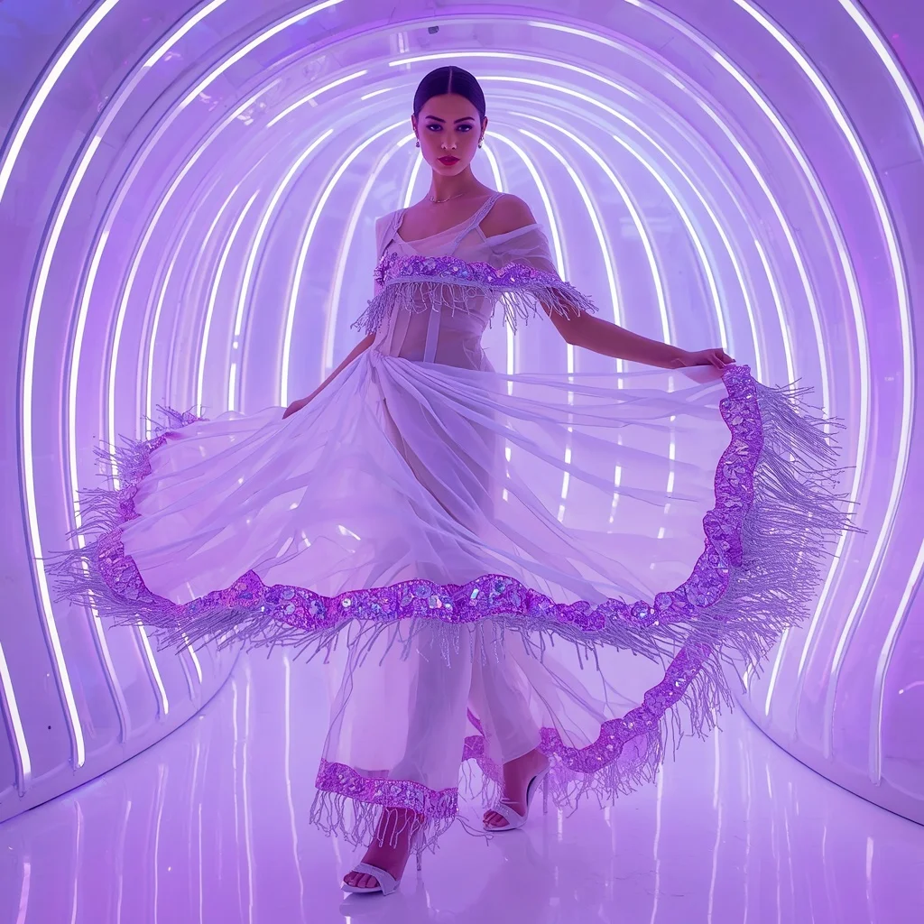 Pearl White Liquid Mesh and Neon Violet Saree in LED Chamber | New Instagram Trend Prompt For Girl And Boy Copy And Paste