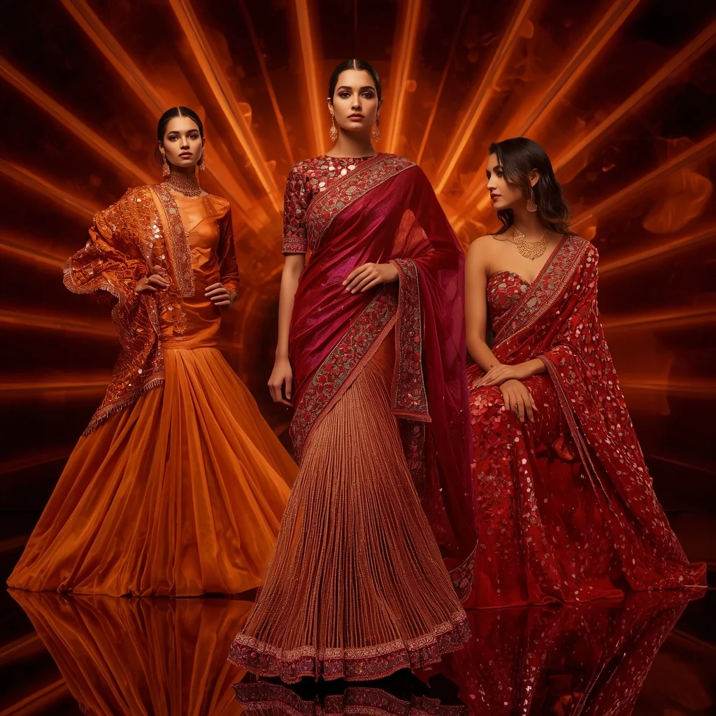 Phoenix Prism Mirage Saree with Curved Flame Dome | Youtube Thumbnail Ai Prompt