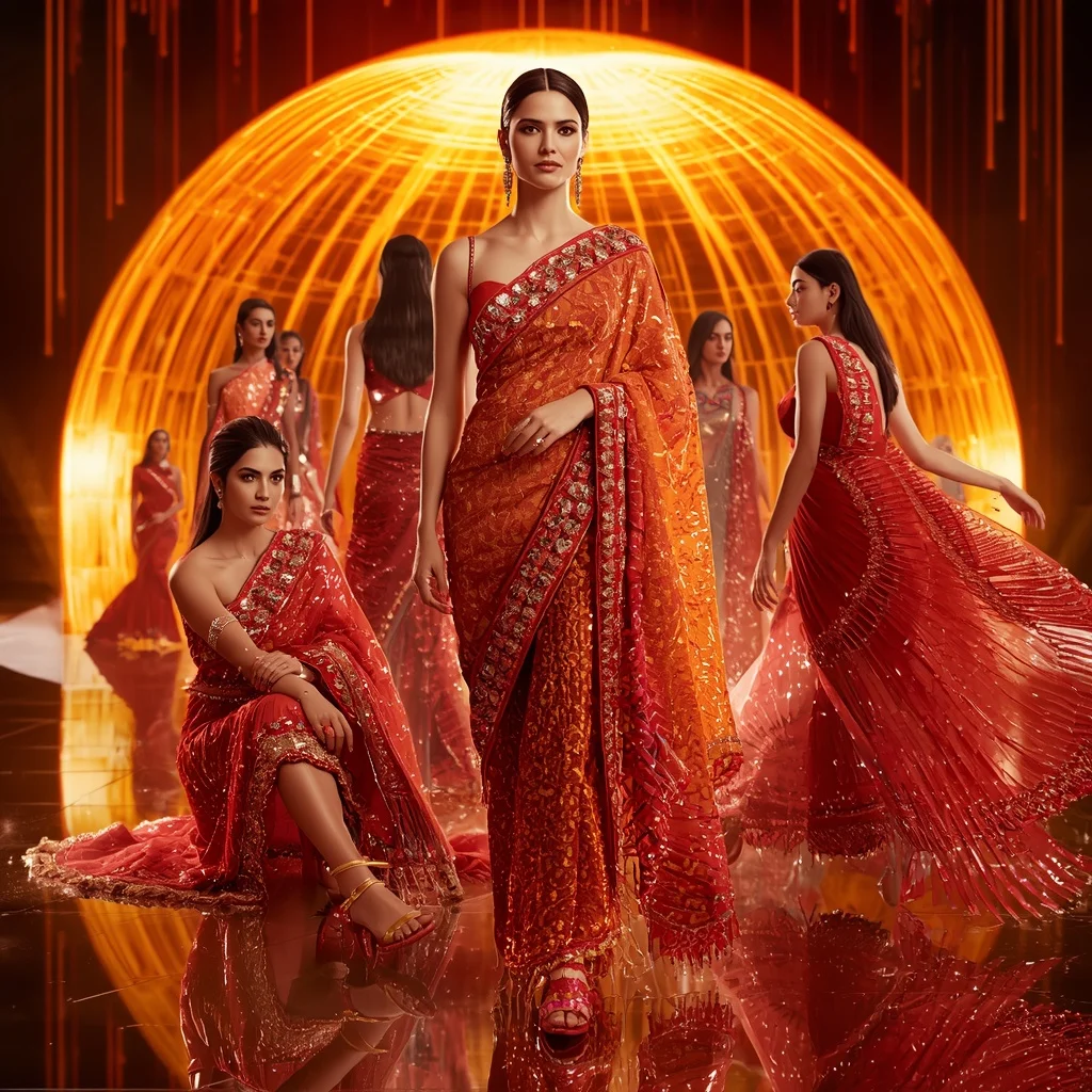 Phoenix Prism Queen Saree with Curved Flame Infinity Crystal Dome | Trending Prompt Girls Instagram