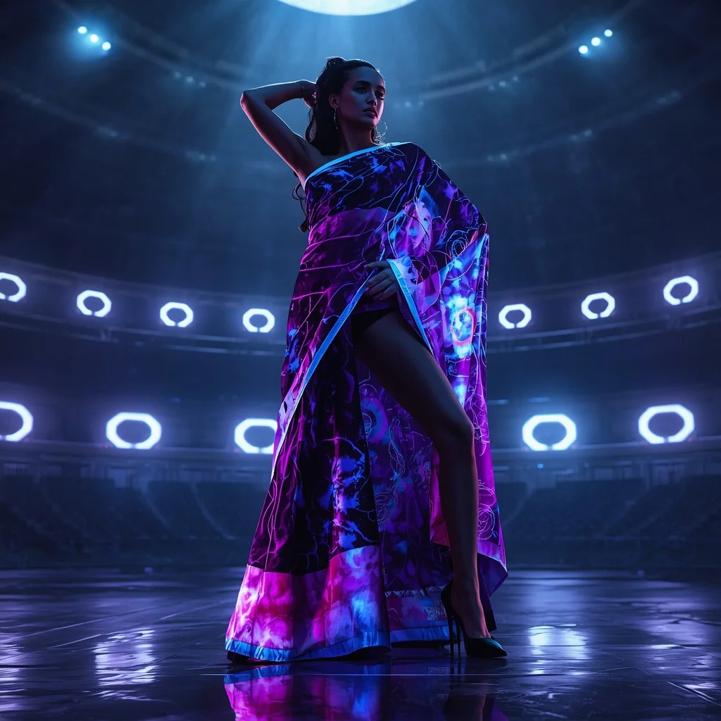 Plasma Shadow Silk Fusion Saree with Dark Energy Pulse Arena | Attitude Girl Prompt